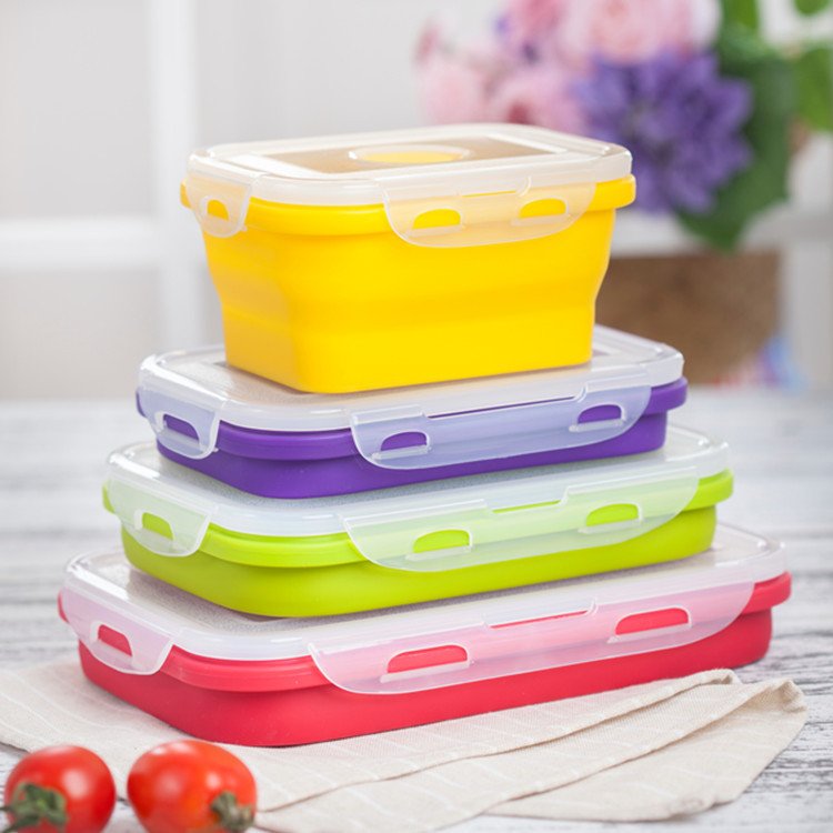 Collapsible Silicone Food Storage Container Reusable Flat Stacks silicone folding lunch box