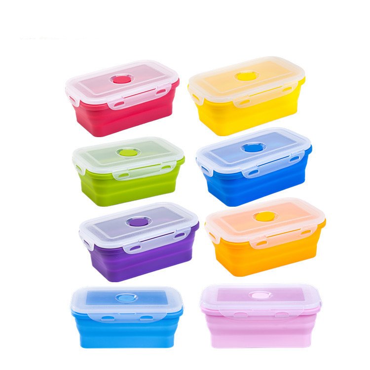 Collapsible Silicone Food Storage Container Reusable Flat Stacks silicone folding lunch box