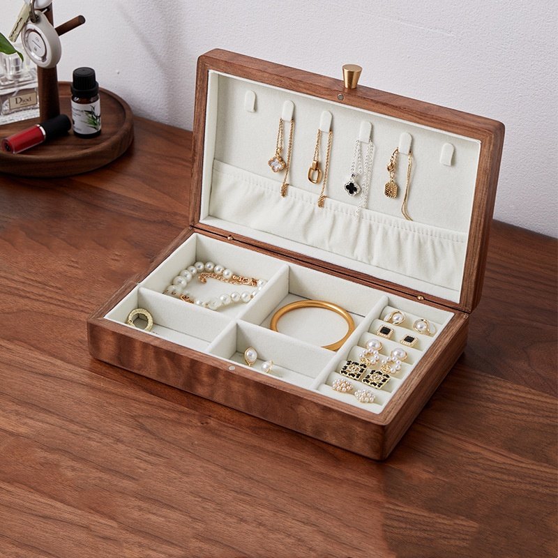 Black walnut solid wood jewelry box storage box Fine high-end jewelry ring earrings Gold jewelry storage box