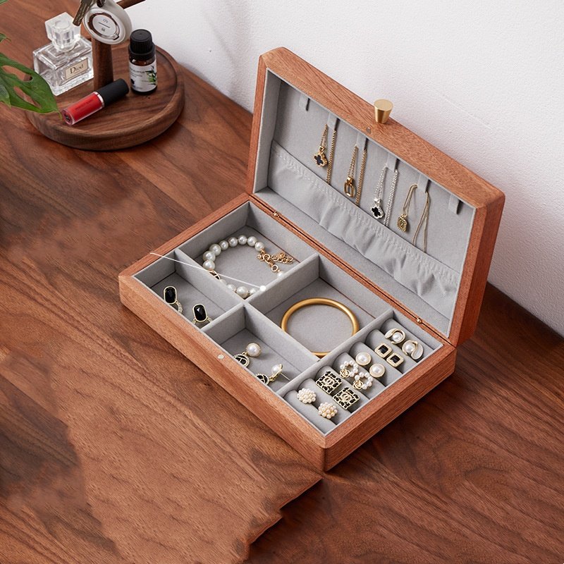 Black walnut solid wood jewelry box storage box Fine high-end jewelry ring earrings Gold jewelry storage box