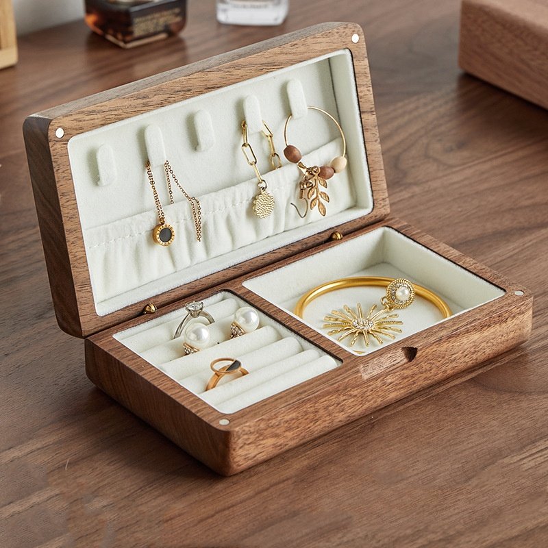 Black walnut solid wood jewelry box storage box Fine high-end jewelry ring earrings Gold jewelry storage box