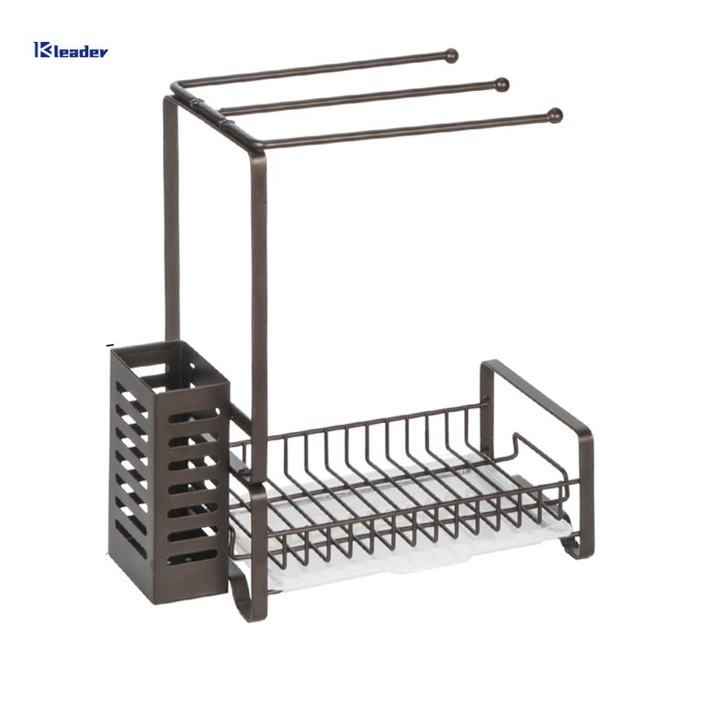 Kitchen Storage Dish Rack Organizer Cloth Drain Rack Multi-functional Iron Black Metal Storage Holders & Racks Double Square