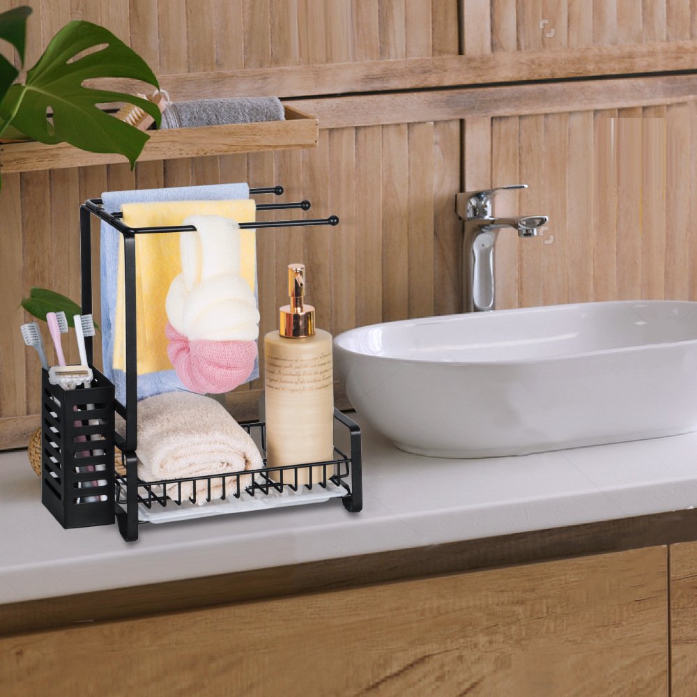 Kitchen Storage Dish Rack Organizer Cloth Drain Rack Multi-functional Iron Black Metal Storage Holders & Racks Double Square