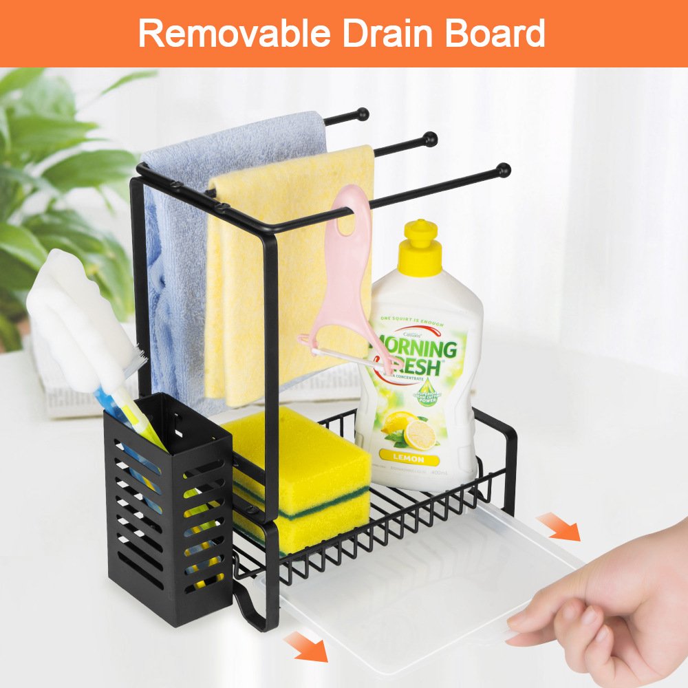 Kitchen Storage Dish Rack Organizer Cloth Drain Rack Multi-functional Iron Black Metal Storage Holders & Racks Double Square
