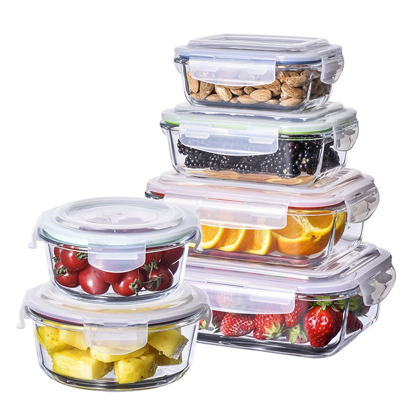 High borosilicate 10pcs glass food storage set glass containers with vented lids microwave oven lunch box