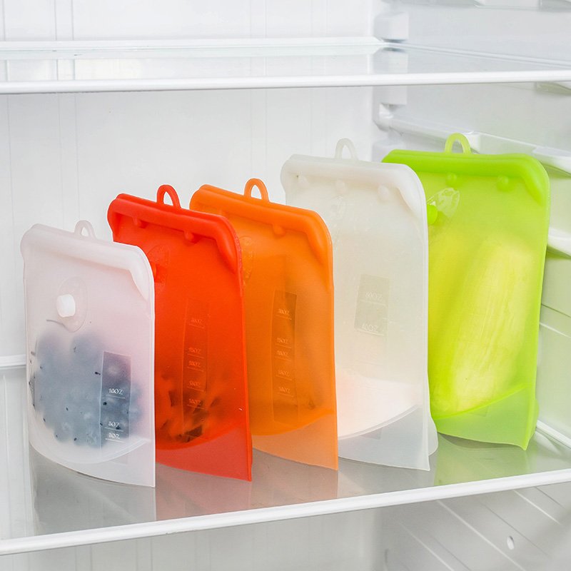 Newest Design Kitchen Fridge Containers Stand Up Sous Vide Reusable Bag Silicone Food Storage Bag