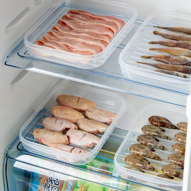 Plastic Portable Compartment Refrigerator 4 Grids Food Storage Box Freezer Organizer Food Subpackage Side Crisper Storage Box