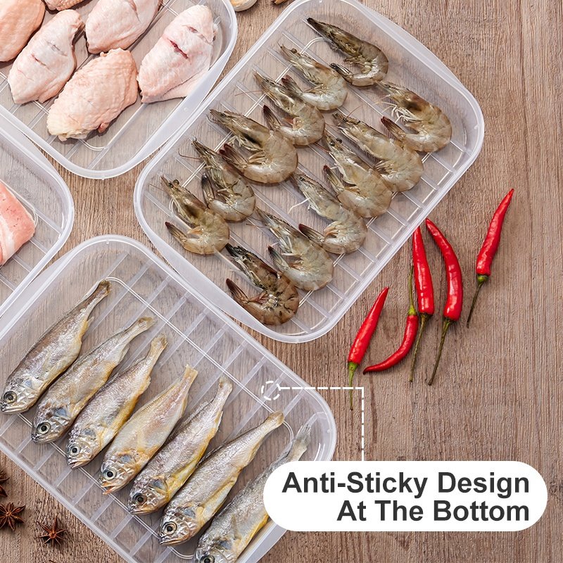 Plastic Portable Compartment Refrigerator 4 Grids Food Storage Box Freezer Organizer Food Subpackage Side Crisper Storage Box