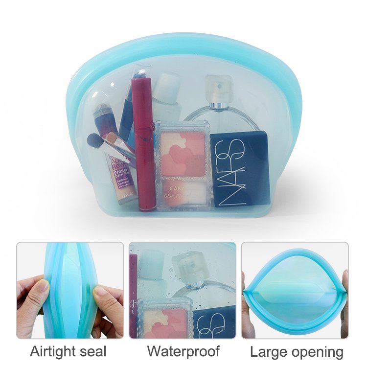 2000ML Microwave Silicone Food Storage Bag Collapsible Base Large Opening Zip-lock Container Travel Makeup Bag