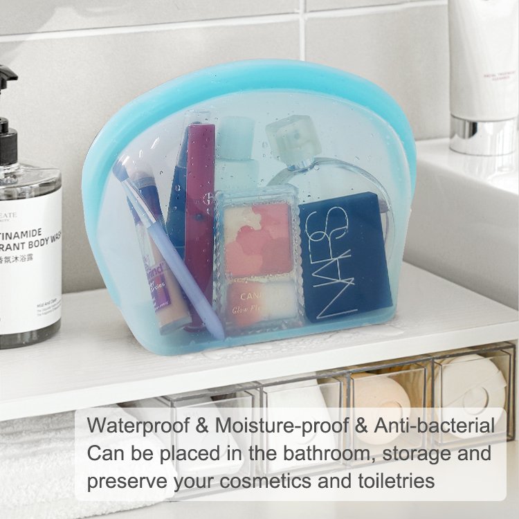 2000ML Microwave Silicone Food Storage Bag Collapsible Base Large Opening Zip-lock Container Travel Makeup Bag