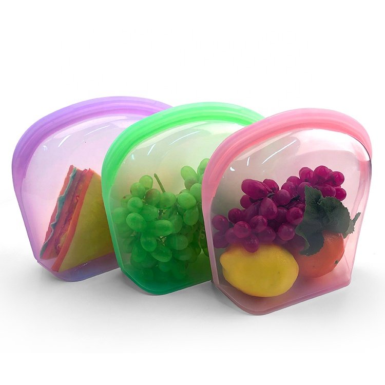 2000ML Microwave Silicone Food Storage Bag Collapsible Base Large Opening Zip-lock Container Travel Makeup Bag