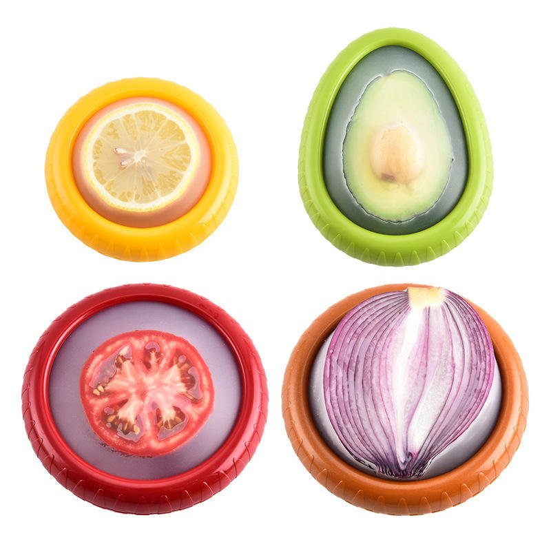 4 Pack Fridge Garlic Onions Lemons Potato Avocado Saver Tomato Holder Reusable Silicone Fruit Food Storage Containers Set