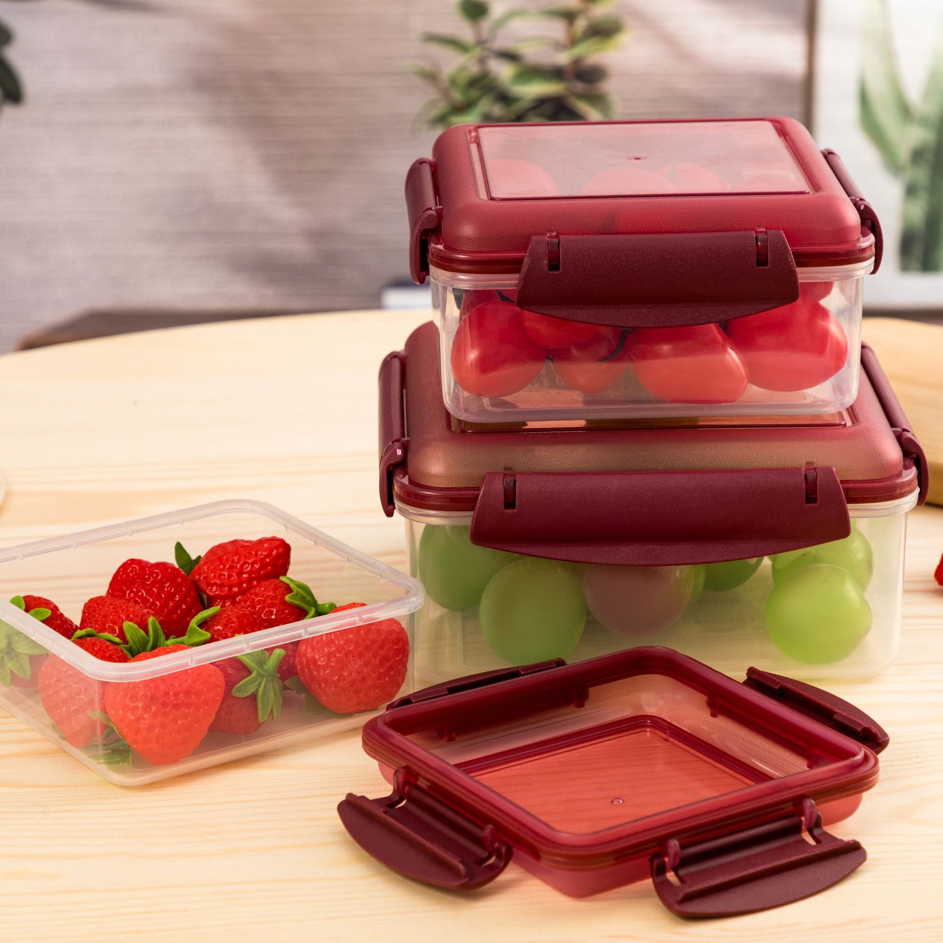 Hot Sale Food Grade Kitchen Fresh Food Storage Container Sealed Plastic Transparent Food Jar Storage Container Set With Lid