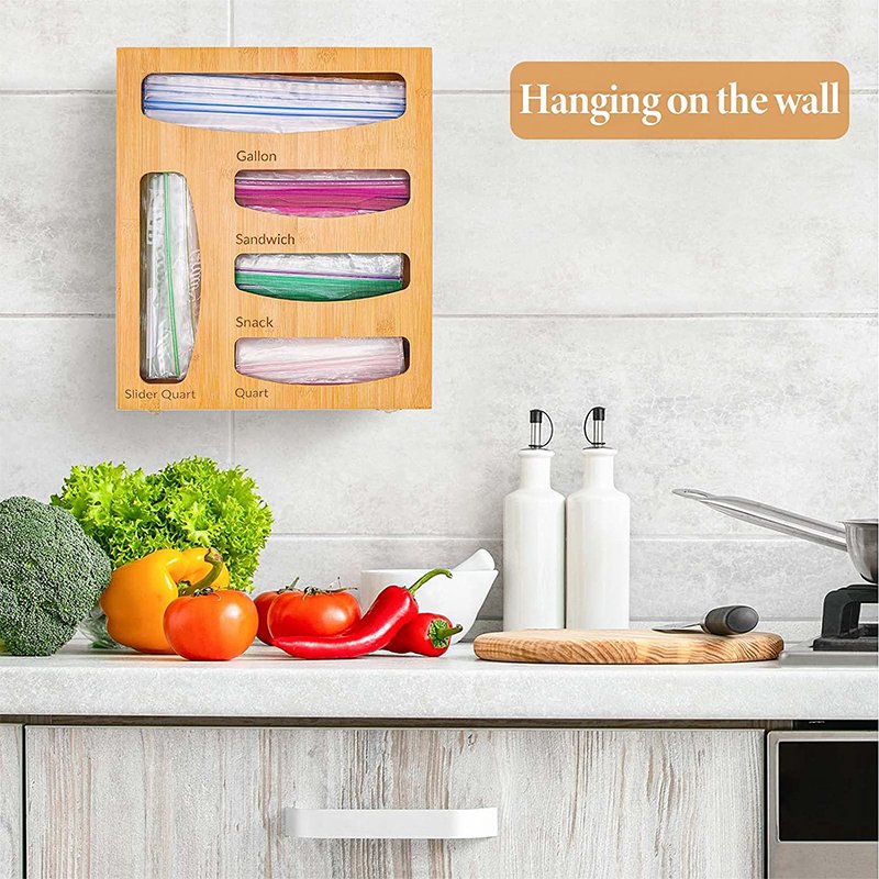 5 in 1 Bamboo Kitchen Food Storage Plastic Ziplock Bag Storage Organize box for Drawer