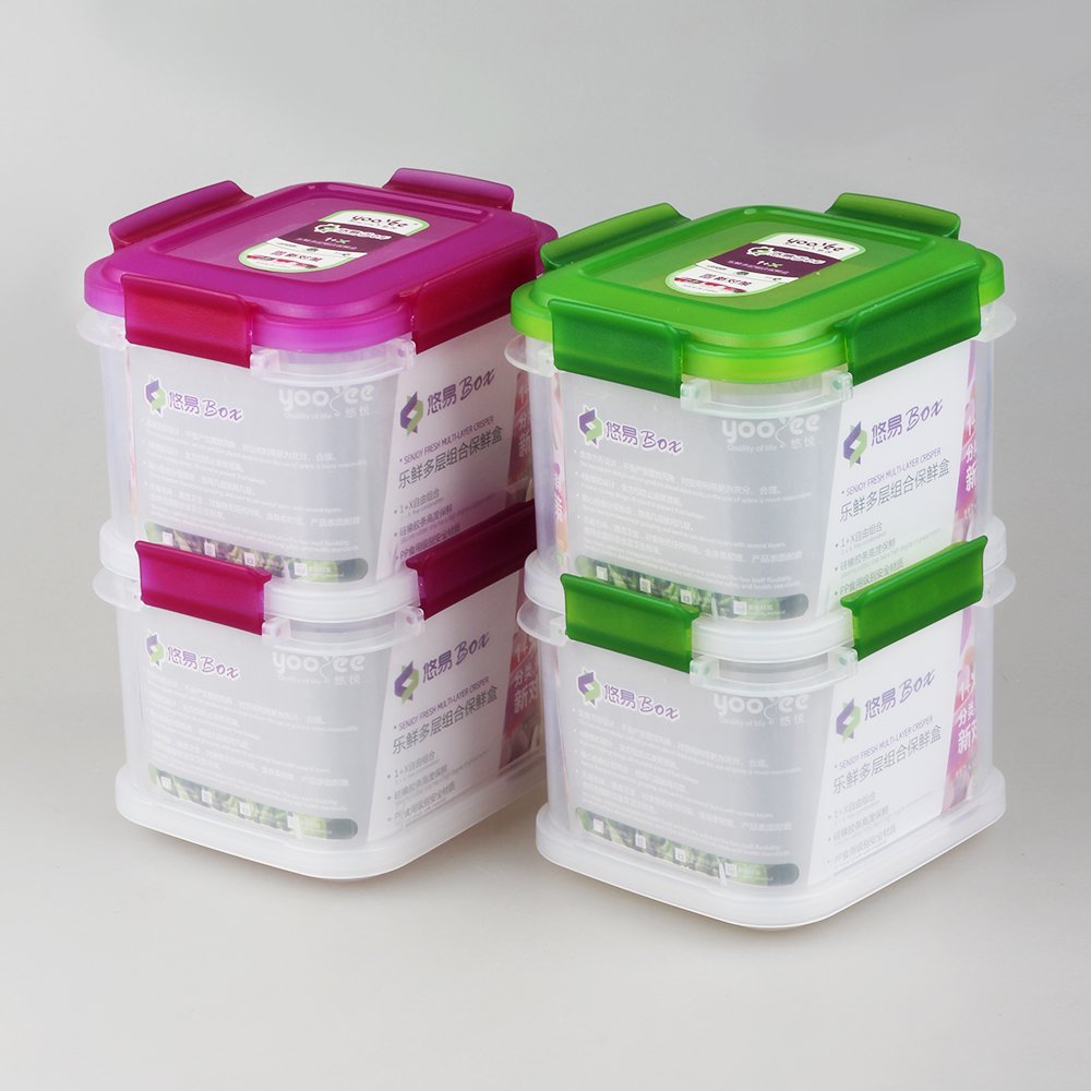 Layers Click Lock Crisper Box Storage Boxes & Bins Food Container with Lid Clear Plastic NEW Modern Promotional Gift Cube Size 2
