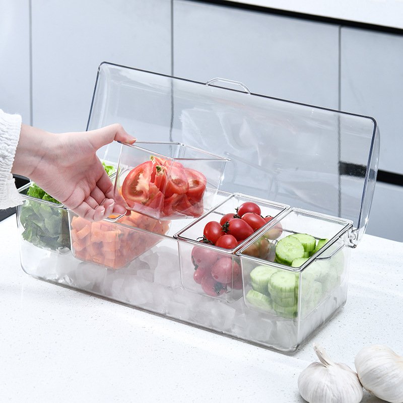 YML Salad storage box Outdoor party picnic divider Ice box salad tray household plastic Fresh box Bar condiment container