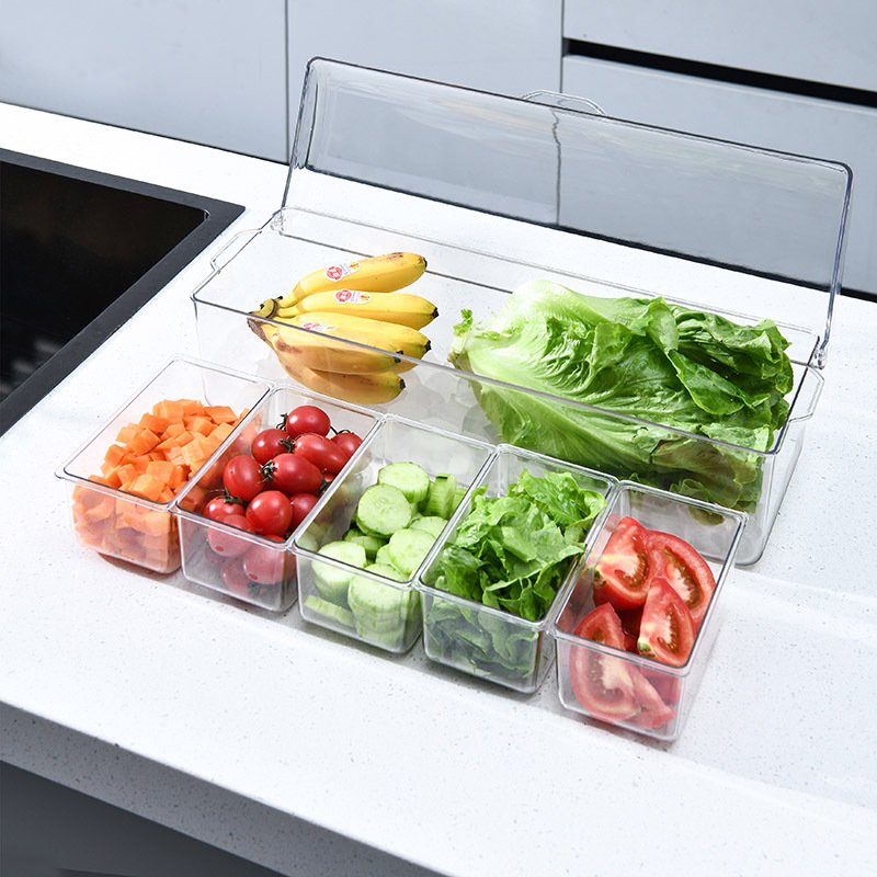 YML Salad storage box Outdoor party picnic divider Ice box salad tray household plastic Fresh box Bar condiment container