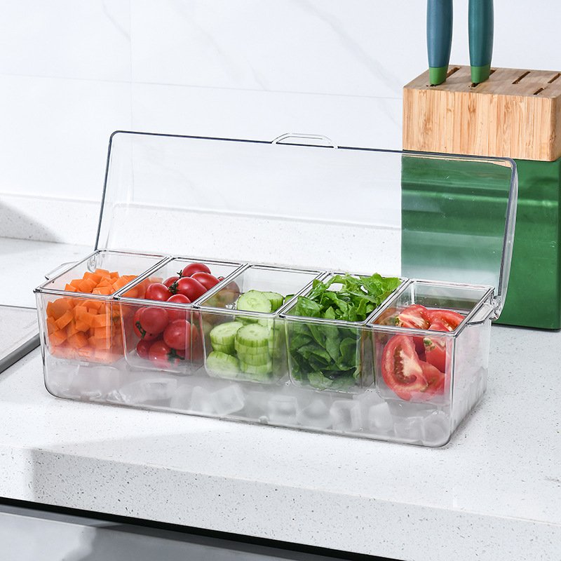 YML Salad storage box Outdoor party picnic divider Ice box salad tray household plastic Fresh box Bar condiment container