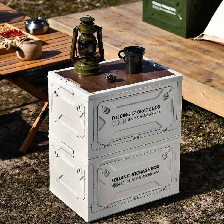 High Quality Plastic Camping Cloths Container Box Organizer Folding Storage Box With Wooden Lid