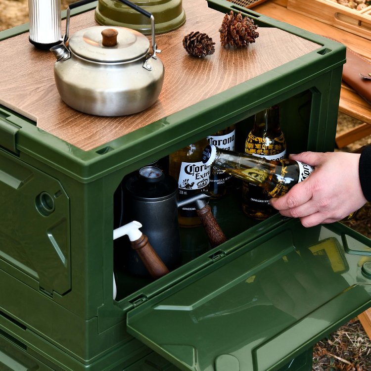 High Quality Plastic Camping Cloths Container Box Organizer Folding Storage Box With Wooden Lid