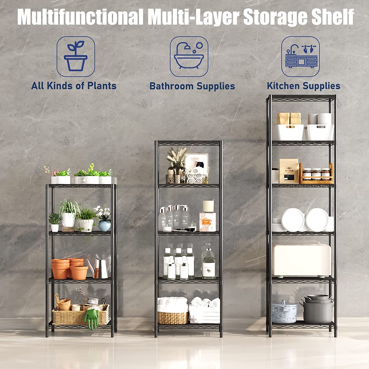 Multifunction Warehouse Multilayer Steel Metal Wire Storage Rack Shelving 1 Units Stands Hand Trolley Home Kitchen Storage Rack