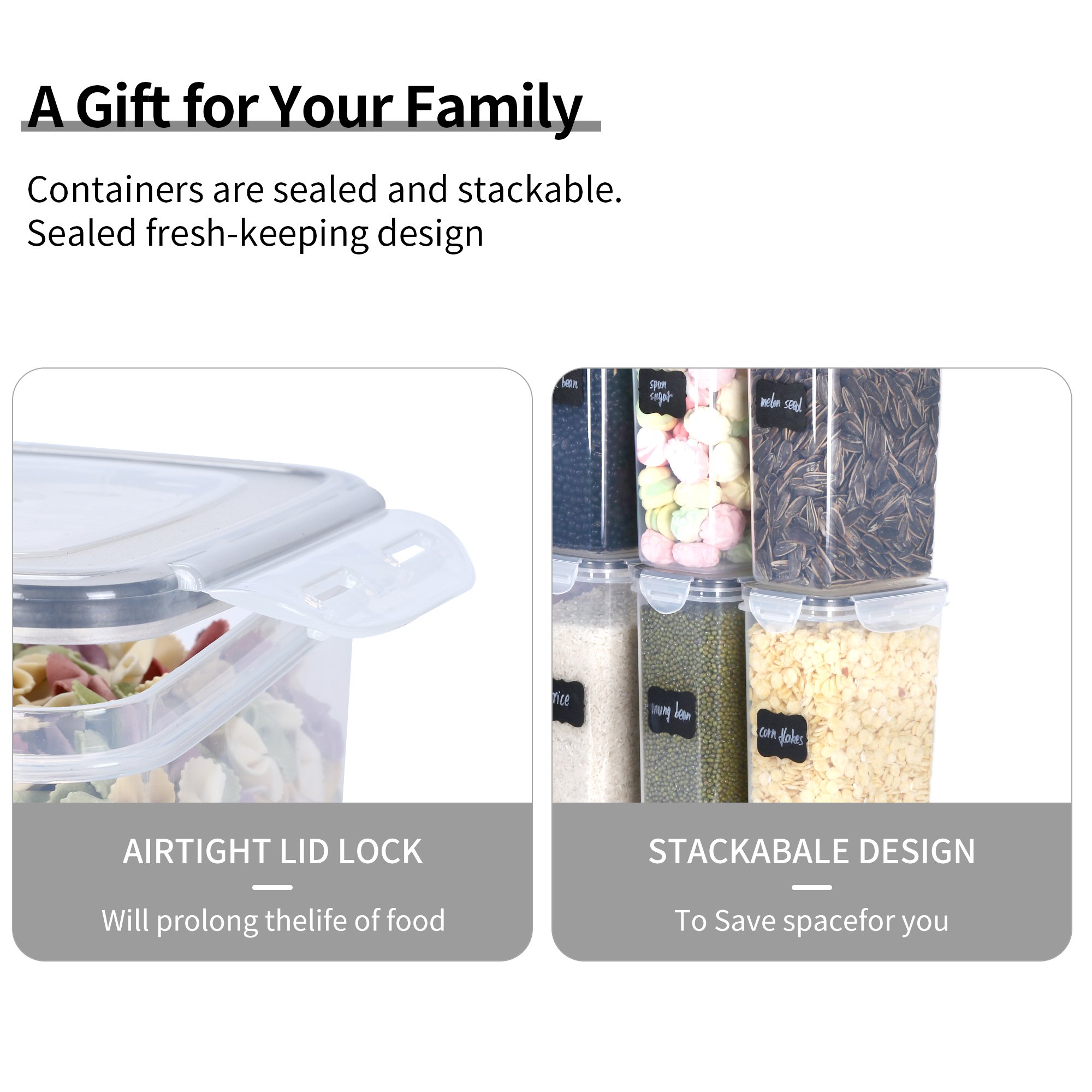 Factory wholesale pantry 24 pack flour pasta dry cereal storage crisper box airtight plastic food container set with snap lock