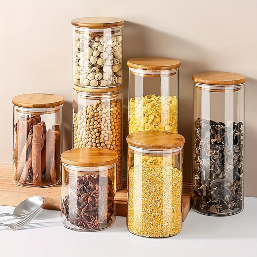 YOLOWE HOME 4-Pack 1200 ml Borosilicate Glass Sealed Jars 40 oz Large Capacity Bamboo Lid Clear Spice Jars Kitchen Storage Jars