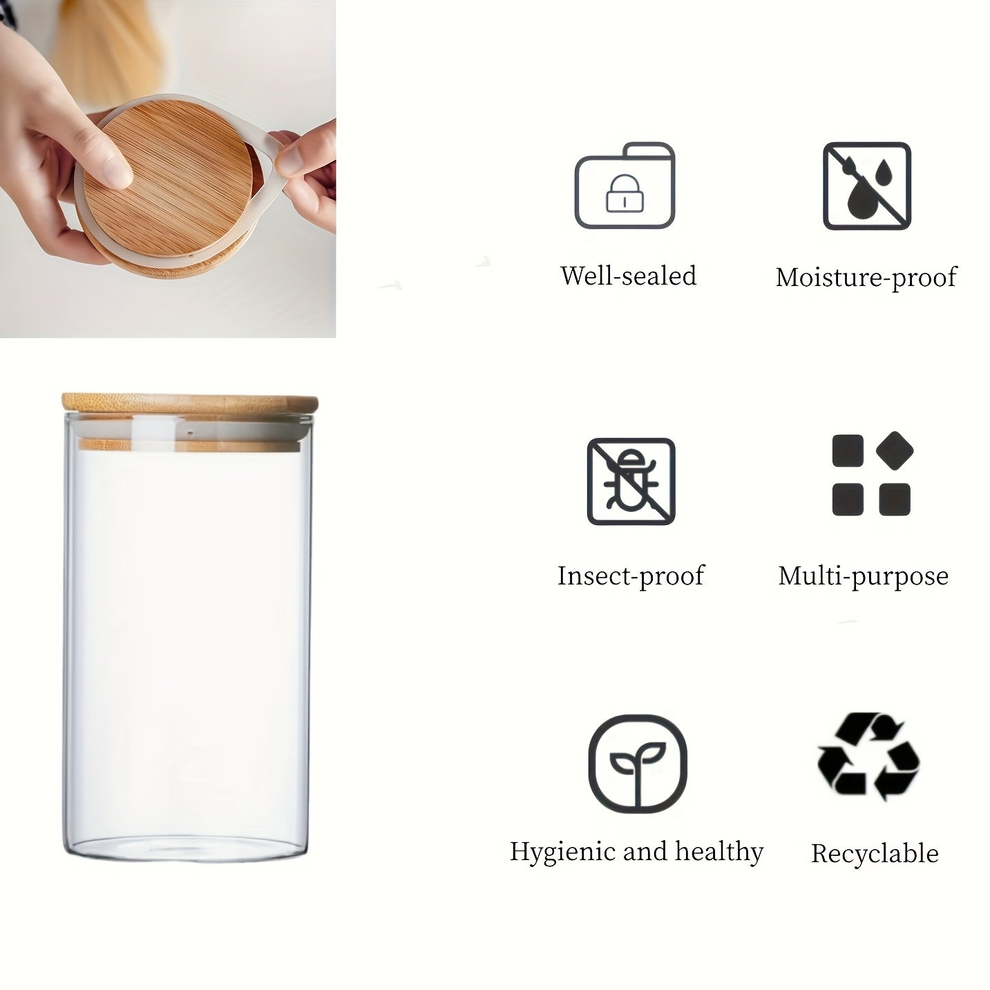 YOLOWE HOME 4-Pack 1200 ml Borosilicate Glass Sealed Jars 40 oz Large Capacity Bamboo Lid Clear Spice Jars Kitchen Storage Jars