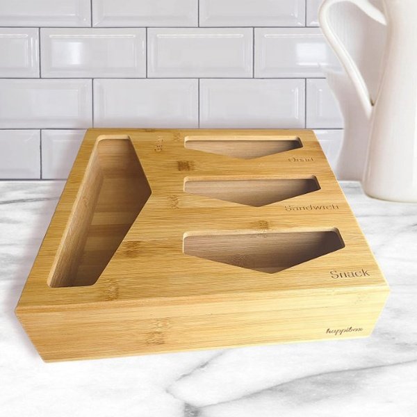 Glad Plastic Bag Container Food Storage Bags Wood Drawer Organizer Bamboo Sandwich Bag Organizer Box