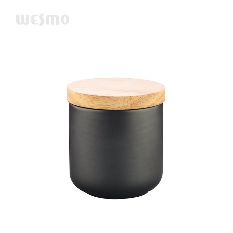 Modern 3-piece round white ceramic container storage box set with airtight bamboo lid