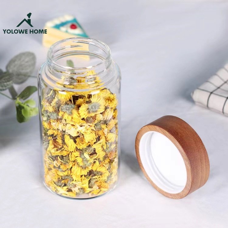 YOLOWE HOME Wide-Mouthed Storage Jars Kitchen Organizers and Pickle Jars Glass Sealed with Acacia Lid for Food Storage