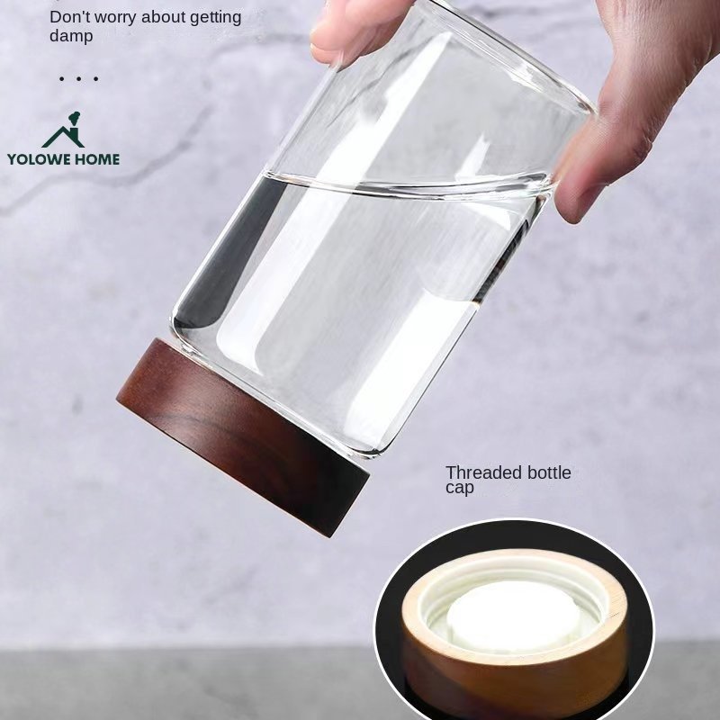 YOLOWE HOME Wide-Mouthed Storage Jars Kitchen Organizers and Pickle Jars Glass Sealed with Acacia Lid for Food Storage