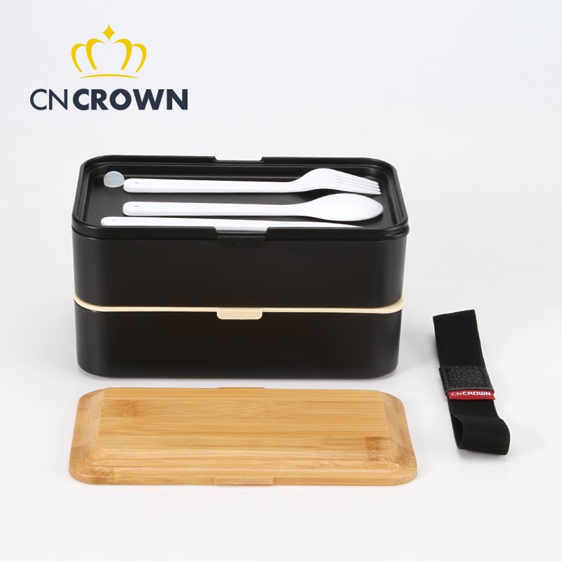 Double layer bamboo bento box school office storage box organizer 1200ml wooden lunch box wood