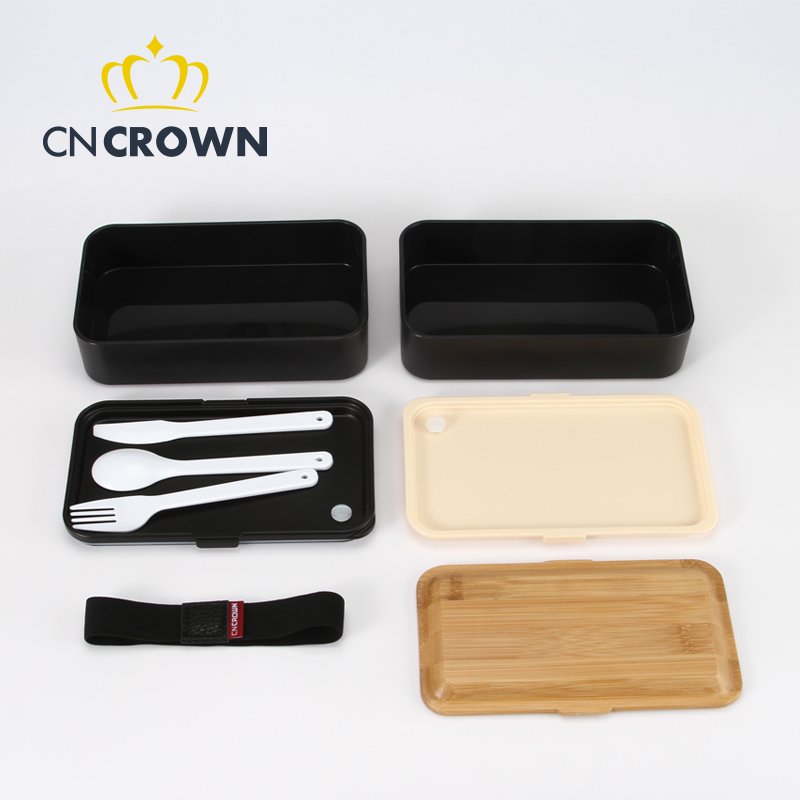 Double layer bamboo bento box school office storage box organizer 1200ml wooden lunch box wood