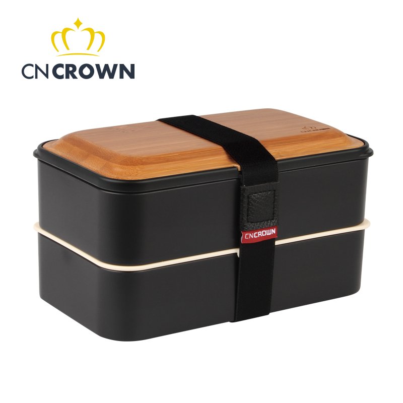 Double layer bamboo bento box school office storage box organizer 1200ml wooden lunch box wood