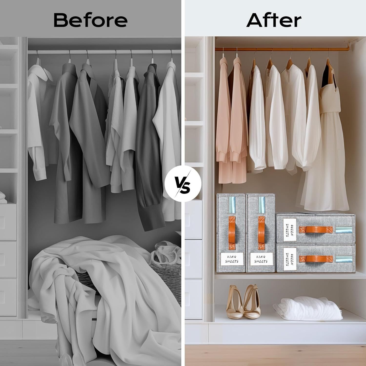 2024 Factory 4 Pack Closet Linen Storage Box Case Pillow Bed Sheet Straps Bands Set Organizer With Handle