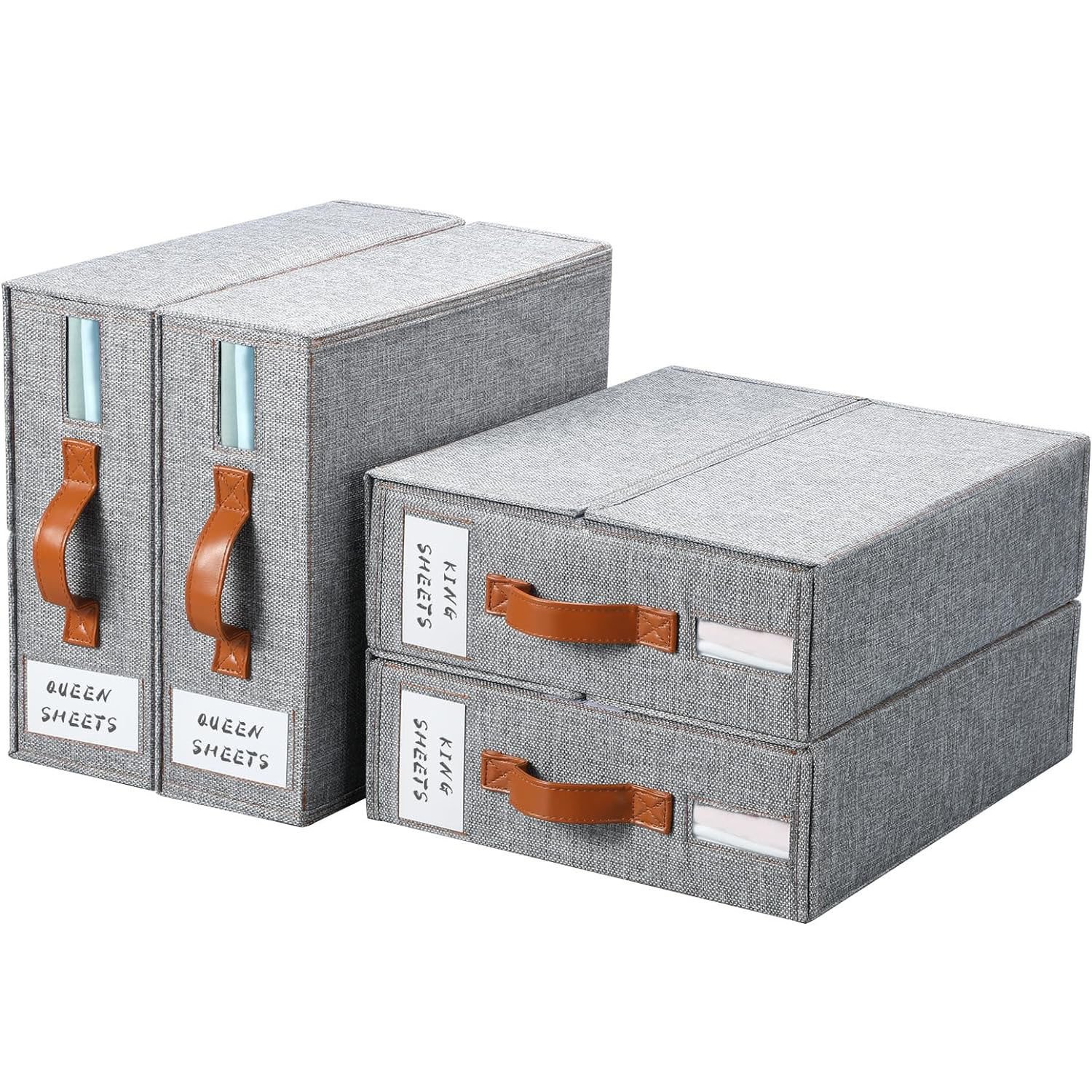 2024 Factory 4 Pack Closet Linen Storage Box Case Pillow Bed Sheet Straps Bands Set Organizer With Handle
