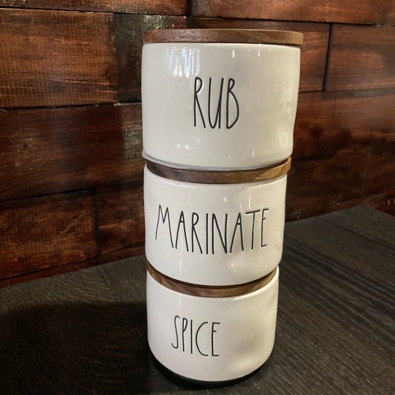 Nordic rustic stackable storage container ceramic spice cellar salt sugar jar with wooden lid