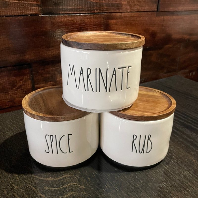 Nordic rustic stackable storage container ceramic spice cellar salt sugar jar with wooden lid
