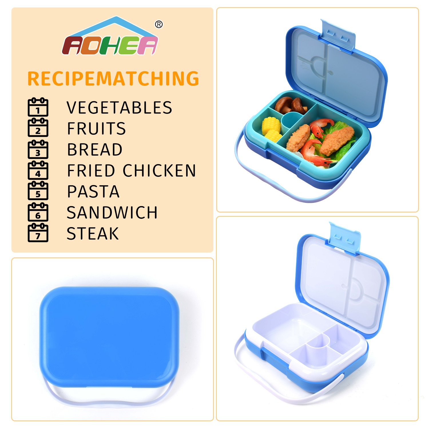 Aohea Portable Fresh Chill Leak-Proof PP Kids' Lunch Boxes Kids Children Lunch Box