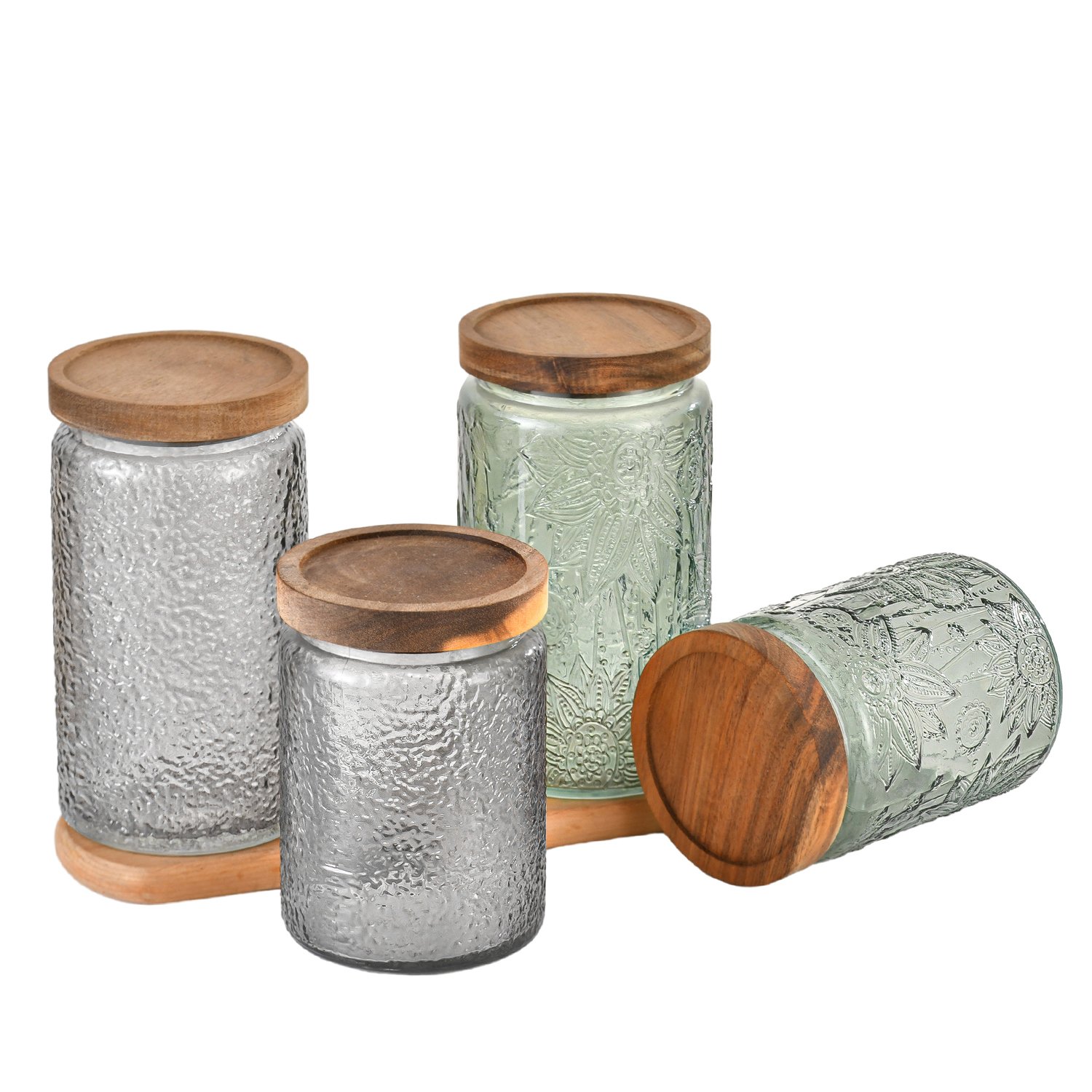 Best Selling Embossed Borosilicate Glass Food Storage Container Set Glass Storage Food Jars