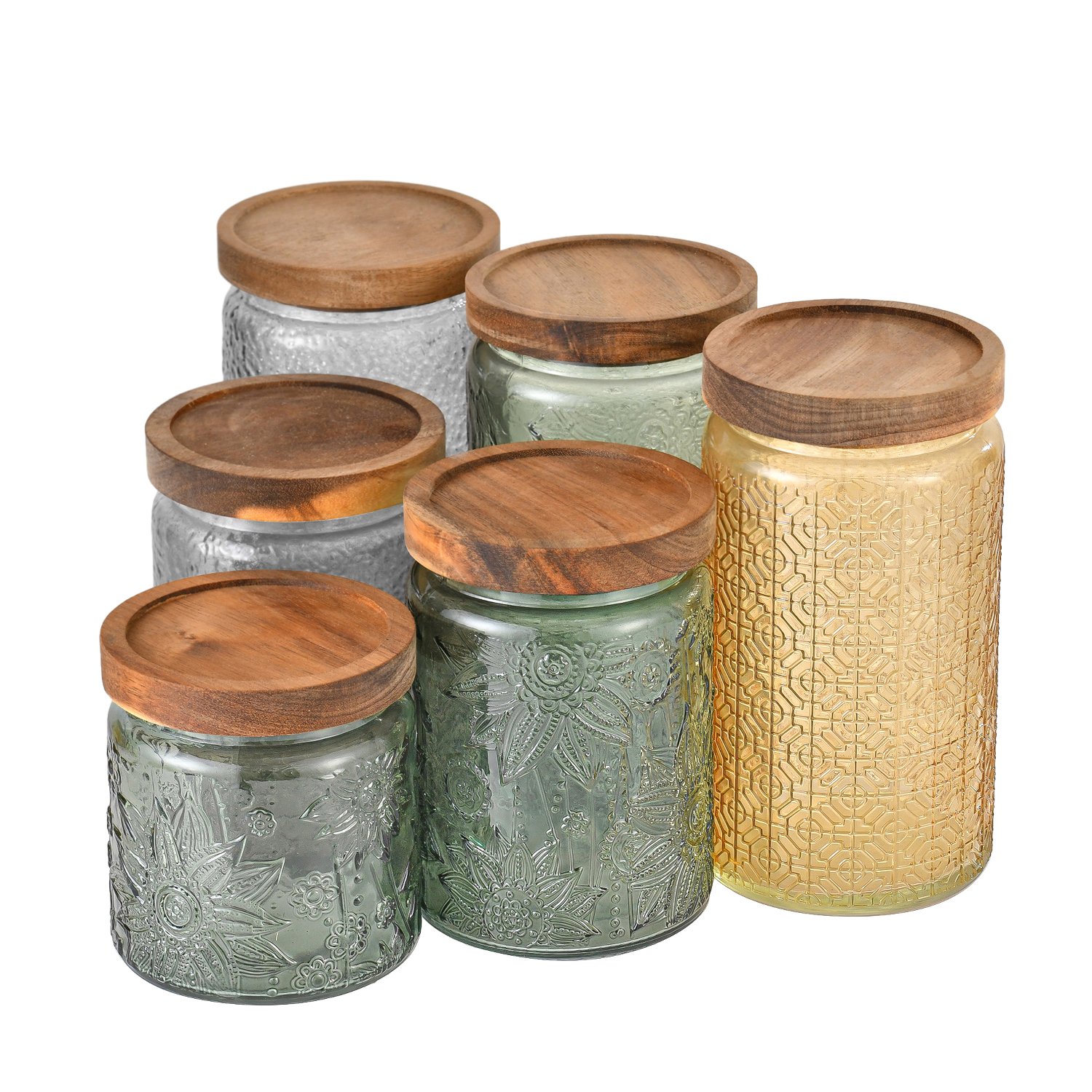 Best Selling Embossed Borosilicate Glass Food Storage Container Set Glass Storage Food Jars