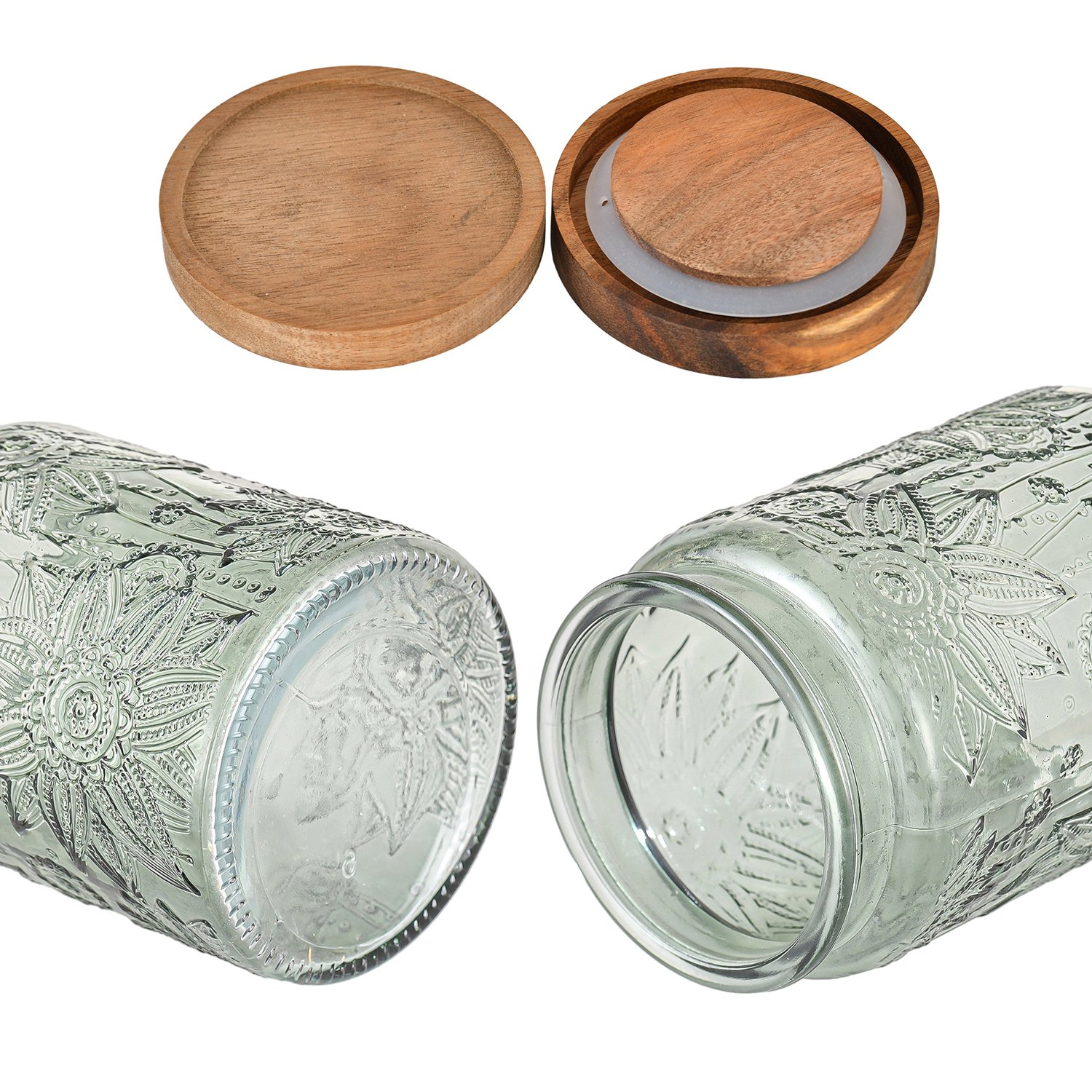 Best Selling Embossed Borosilicate Glass Food Storage Container Set Glass Storage Food Jars