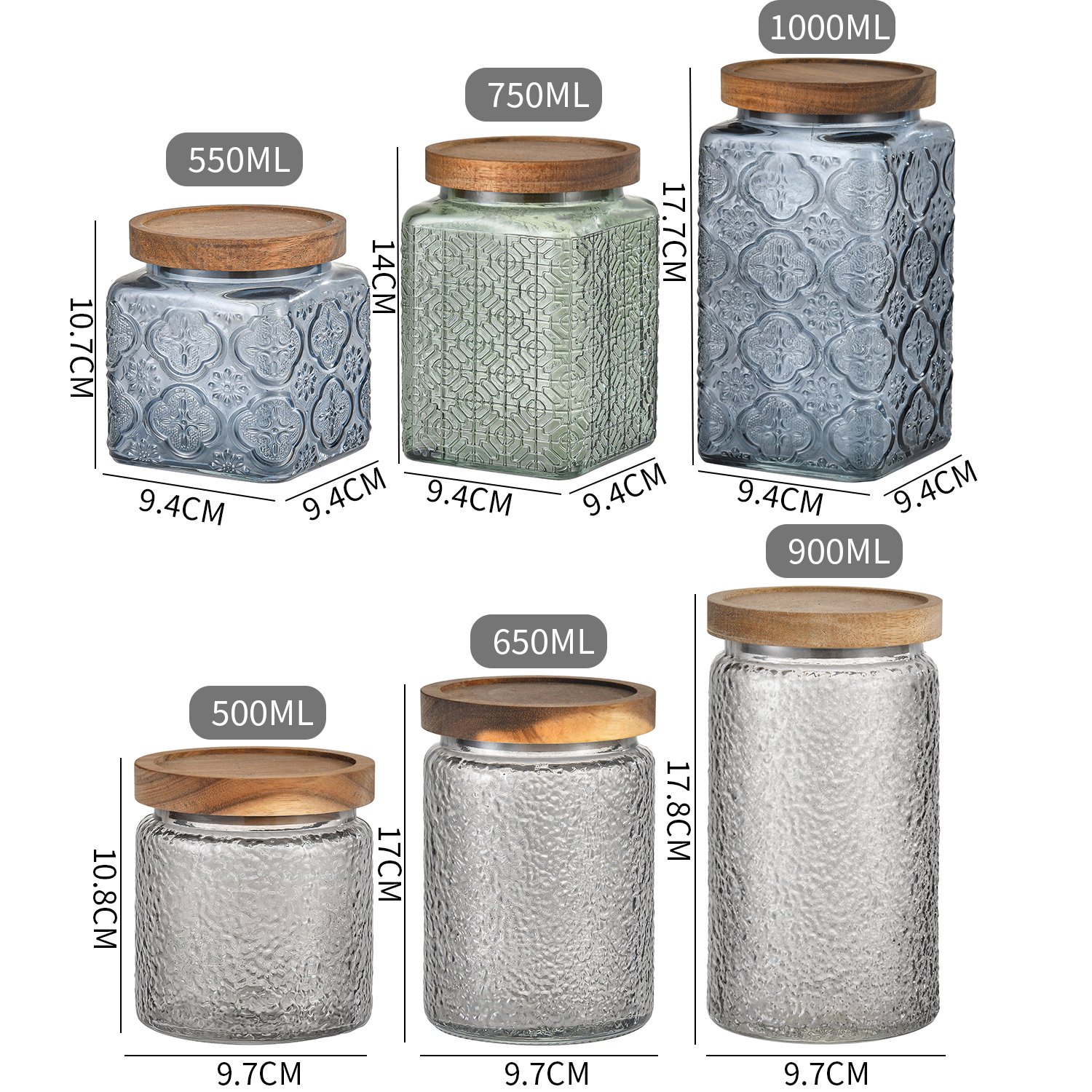 Best Selling Embossed Borosilicate Glass Food Storage Container Set Glass Storage Food Jars