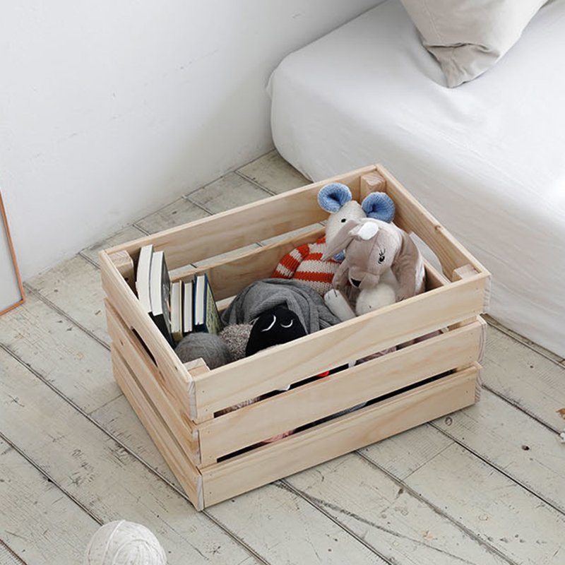 Solid Wood Batten Small Floor Type Storage Box Household Living Room Organizer Bin
