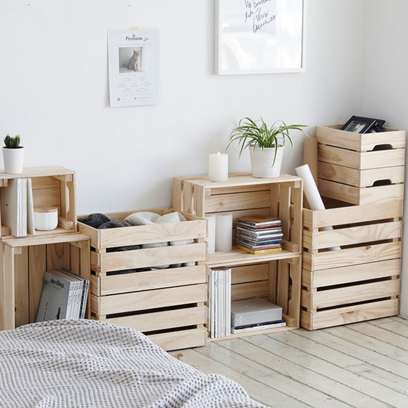 Solid Wood Batten Small Floor Type Storage Box Household Living Room Organizer Bin