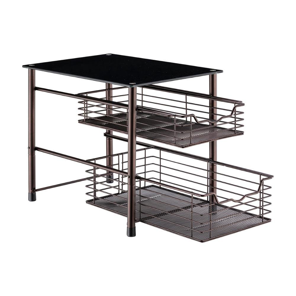 2-Tier Tempered Glass Metal Wire Mesh Pull-Out Kitchen Spice Rack Sliding Cabinet Organizer Storage Coat Storage Box Design