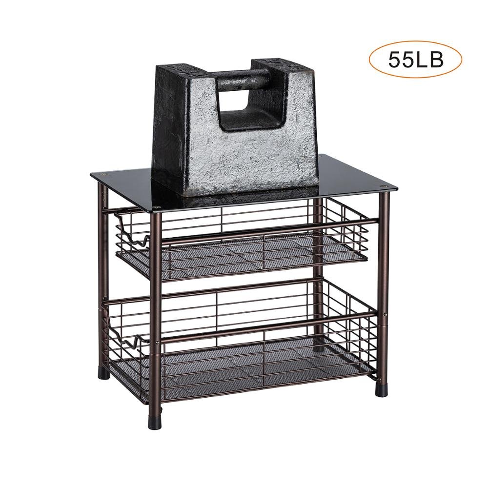 2-Tier Tempered Glass Metal Wire Mesh Pull-Out Kitchen Spice Rack Sliding Cabinet Organizer Storage Coat Storage Box Design