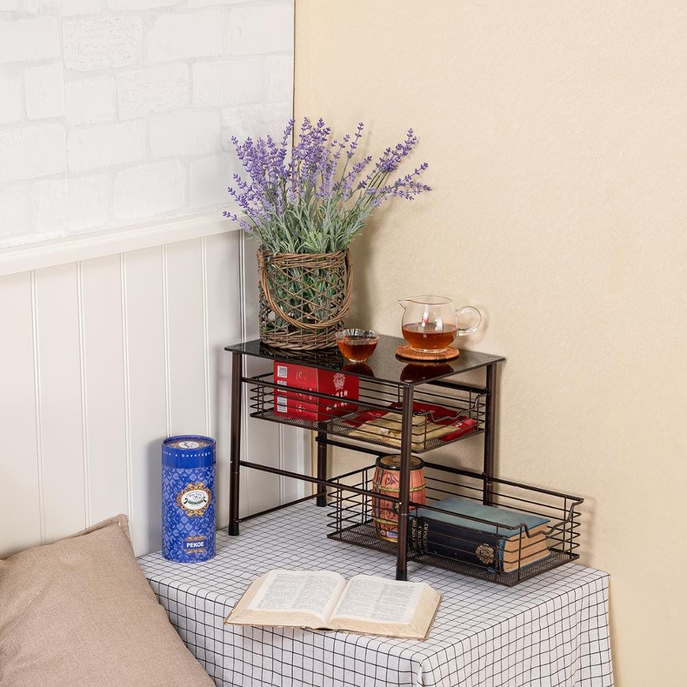 2-Tier Tempered Glass Metal Wire Mesh Pull-Out Kitchen Spice Rack Sliding Cabinet Organizer Storage Coat Storage Box Design