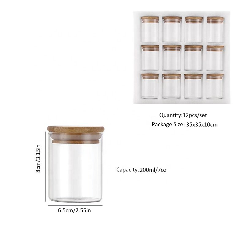 High Borosilicate Glass Food Storage Canisters Kitchen Seasoning Container 12pcs Eco friendly Glass Jar Set with Bamboo Lid